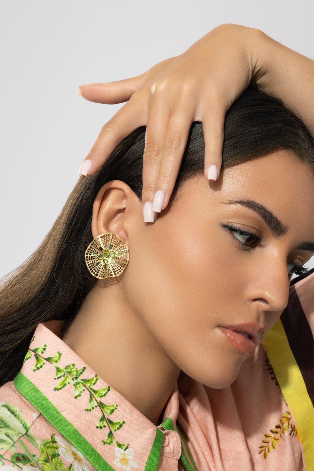 Green Tourmaline Secret Garden Vitoria Earrings-YELLOW GOLD-JEWELRYFINE JEWELEARRING-CAROL KAUFFMANN