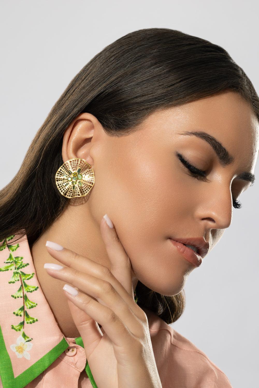 Green Tourmaline Secret Garden Vitoria Earrings-YELLOW GOLD-JEWELRYFINE JEWELEARRING-CAROL KAUFFMANN