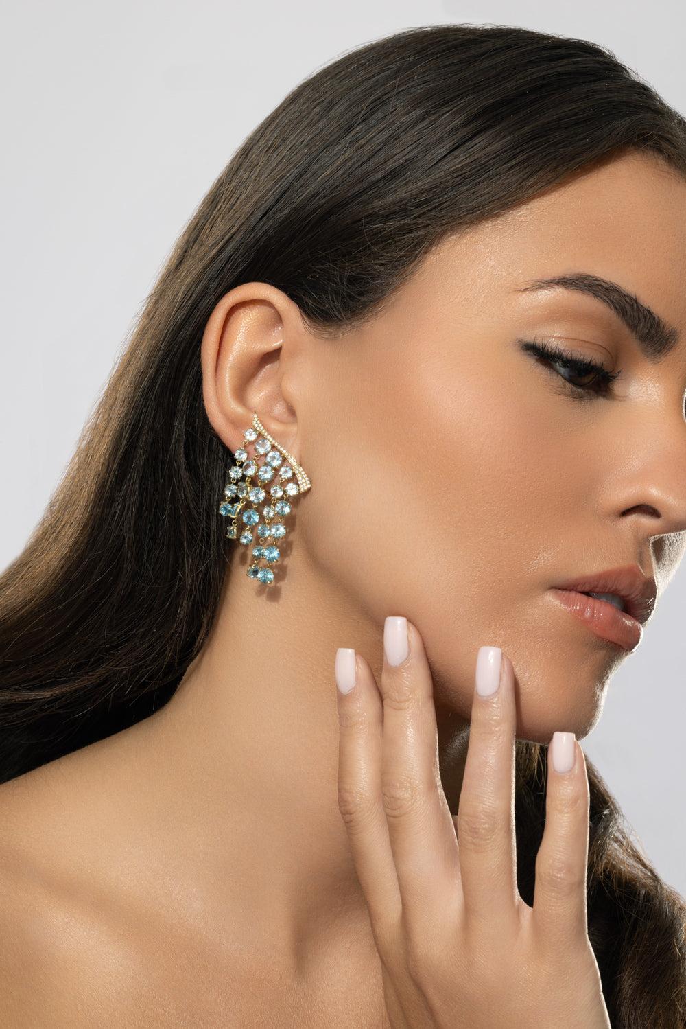 Blue Topaz Bossa Nova Earrings-YELLOW GOLD-JEWELRYFINE JEWELEARRING-CAROL KAUFFMANN