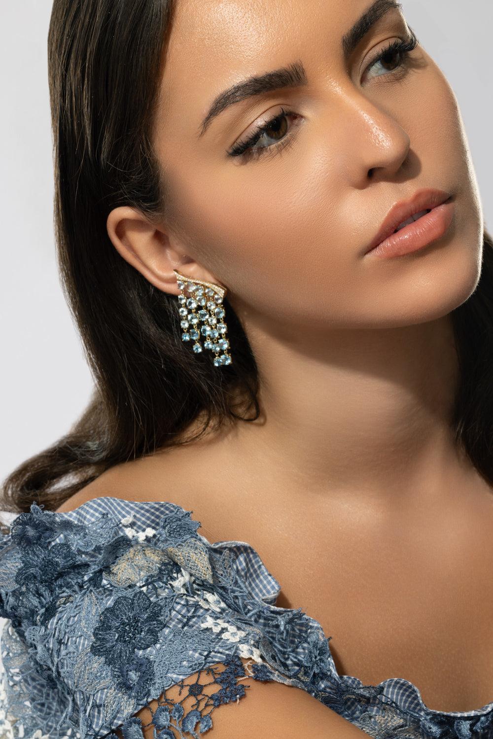Blue Topaz Bossa Nova Earrings-YELLOW GOLD-JEWELRYFINE JEWELEARRING-CAROL KAUFFMANN