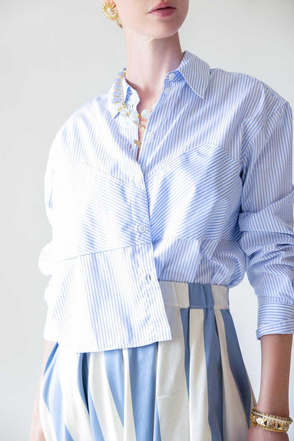 Long Sleeve Crop Shirt-RBLNCBLE-34-CLOTHINGTOPBLOUSE-SONIA RYKIEL