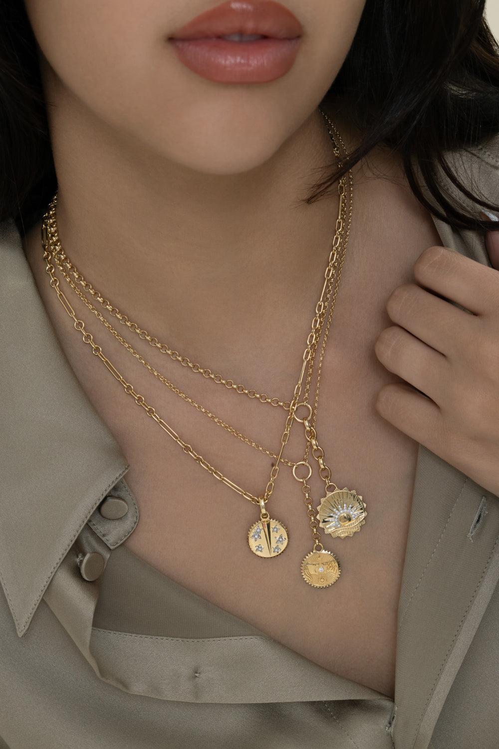 Internal Compass - New Beginnings Medium Mixed Belcher Extension Necklace-YELLOW GOLD-JEWELRYFINE JEWELNECKLACE O-FOUNDRAE