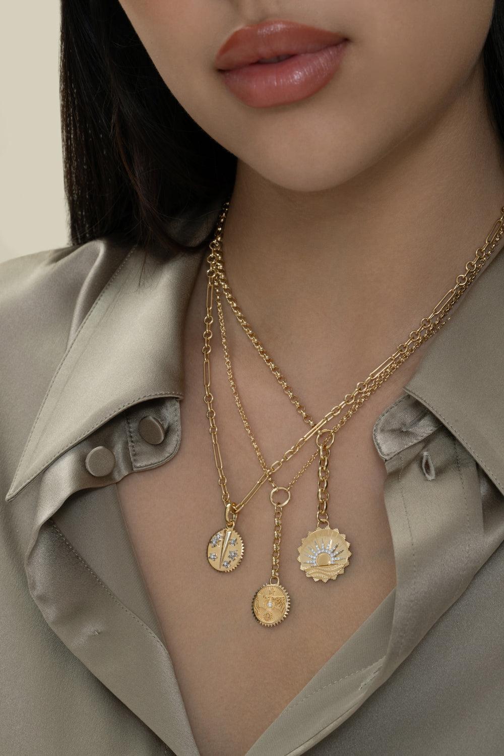 Internal Compass - New Beginnings Medium Mixed Belcher Extension Necklace-YELLOW GOLD-JEWELRYFINE JEWELNECKLACE O-FOUNDRAE