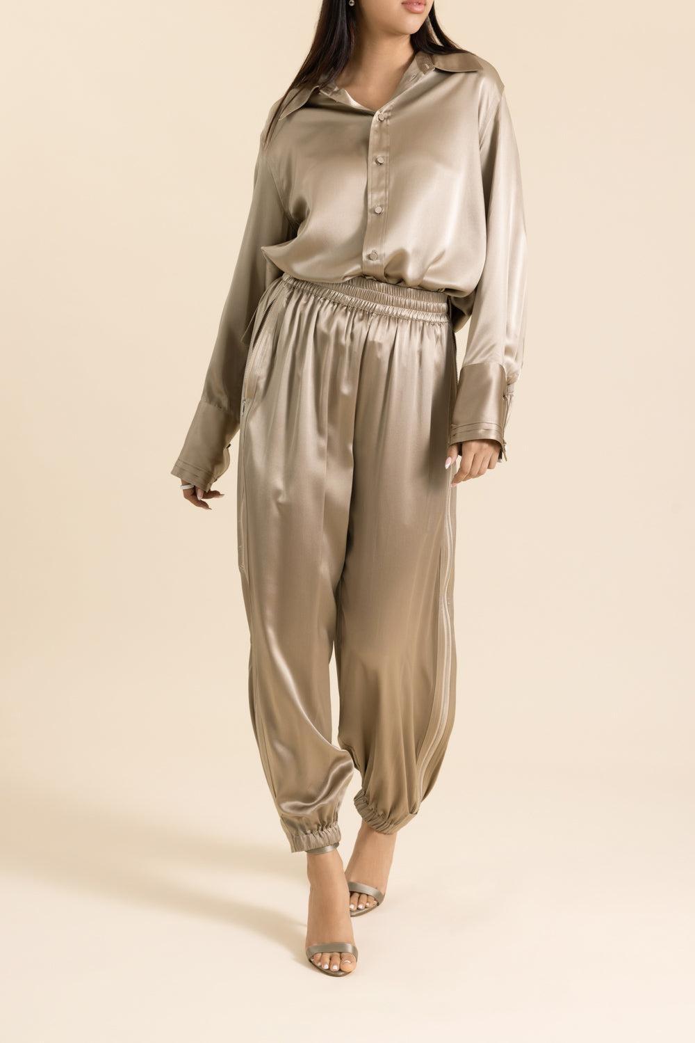 Tapered Button Shirt-BROWN-XS-CLOTHINGTOPBLOUSE-CO COLLECTION