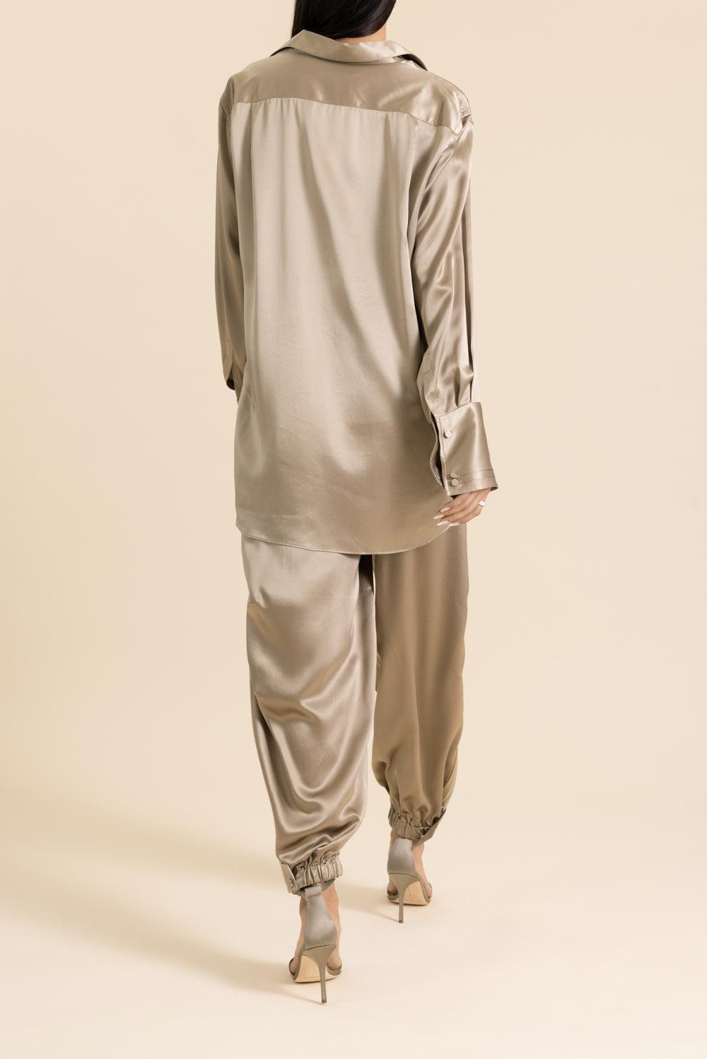 Tapered Button Shirt-BROWN-XS-CLOTHINGTOPBLOUSE-CO COLLECTION