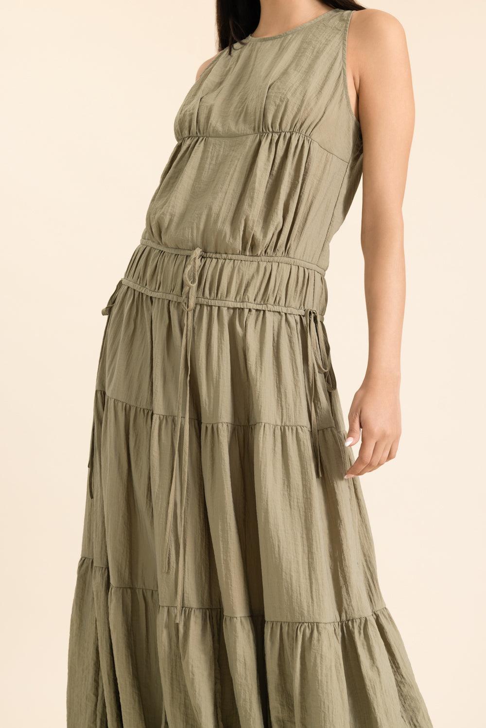 Soft Pleated Turn Up Dress-GREEN-XS-CLOTHINGDRESSCASUAL-CO COLLECTION