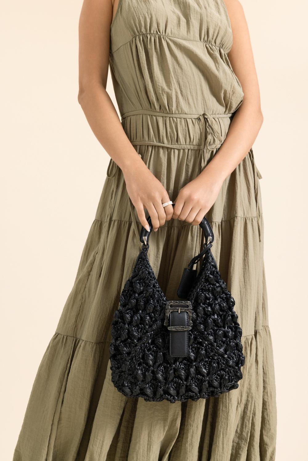 Dudu Mini Raffia Hobo Bag-BLACK-O/S-HANDBAGSHOULDER-ERMANNO SCERVINO