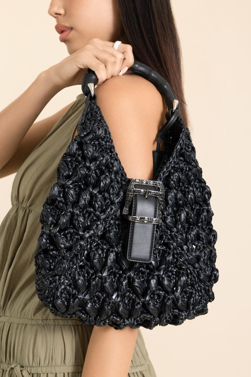 Dudu Mini Raffia Hobo Bag-BLACK-O/S-HANDBAGSHOULDER-ERMANNO SCERVINO
