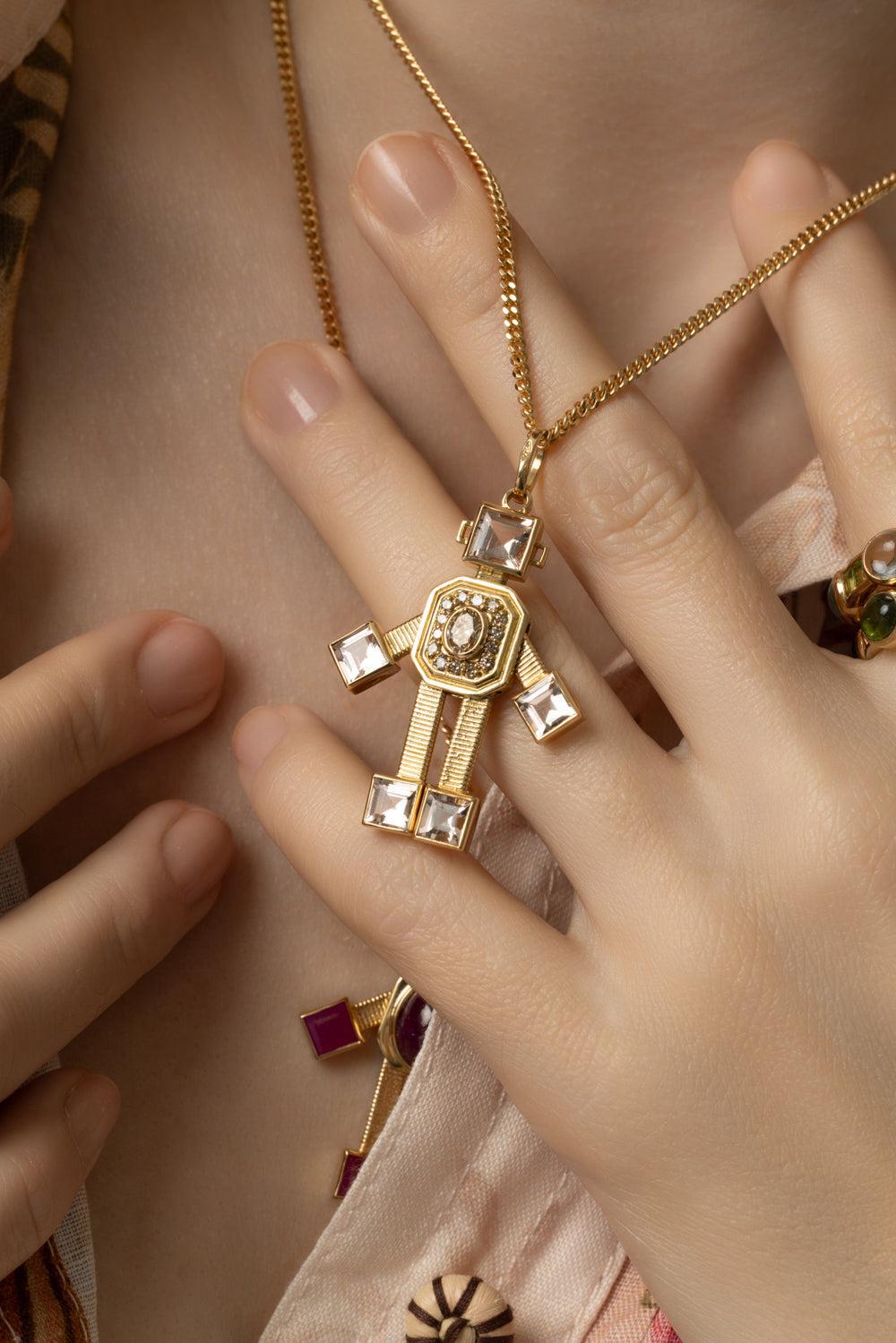 Mini Morganite Sogno Van Robot Pendant-YELLOW GOLD-JEWELRYFINE JEWELPENDANT-VAN