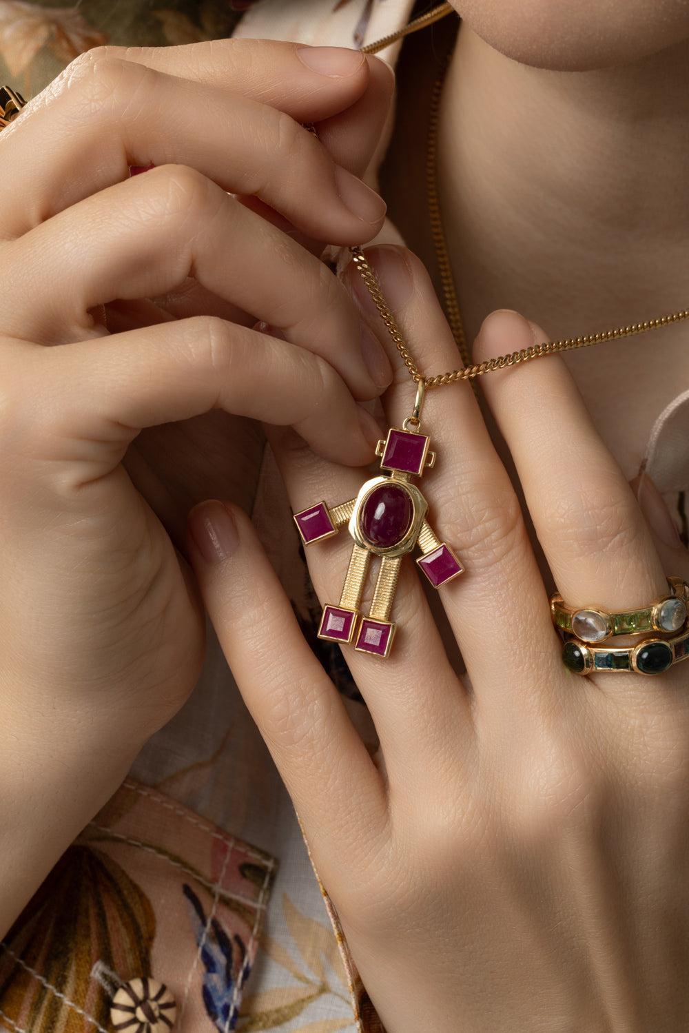 Large Ruby Reggy Van Robot Pendant-YELLOW GOLD-JEWELRYFINE JEWELPENDANT-VAN