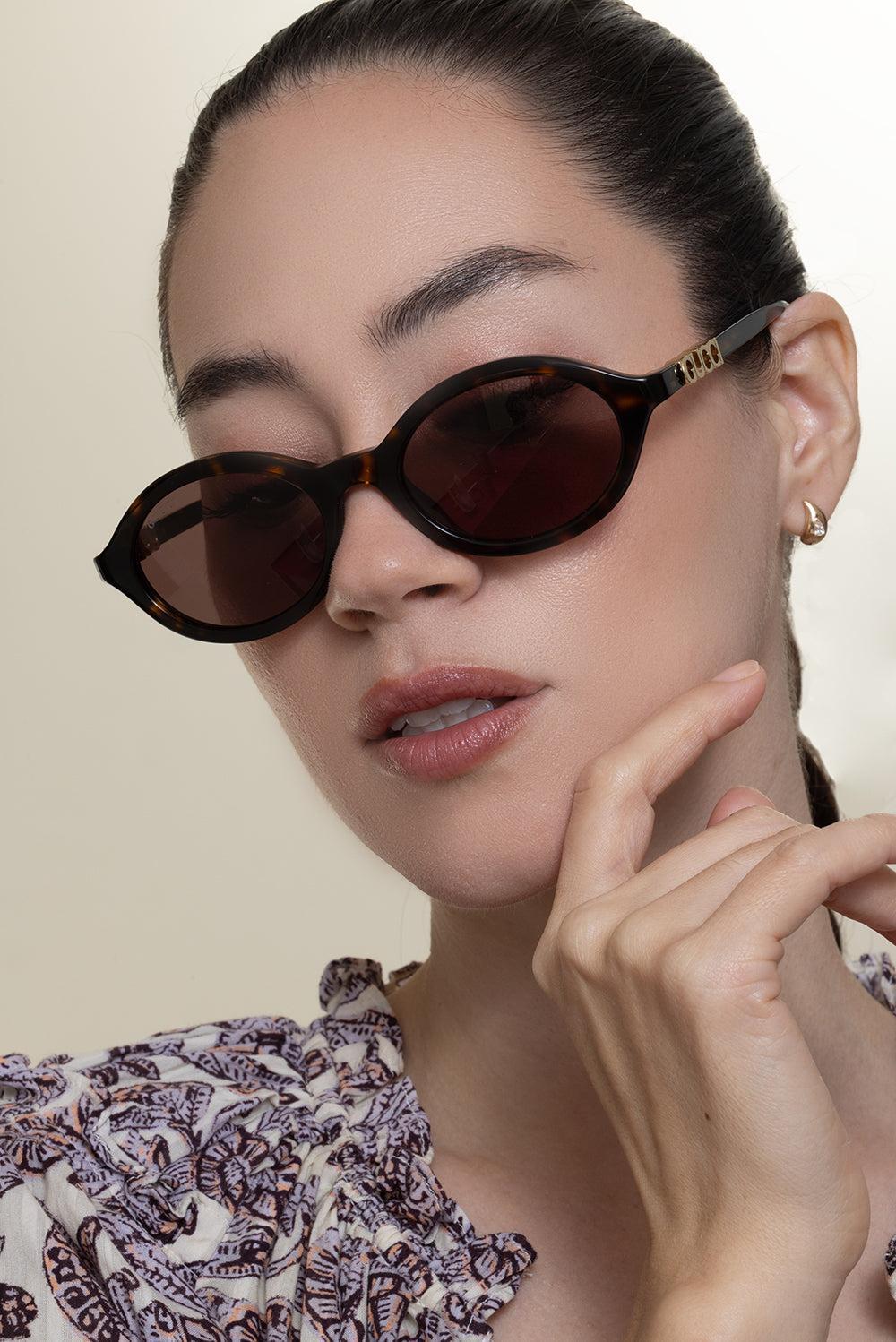 Gucci Block 3D Logo Oval Sunglasses-BROWN-ACCESSORIESUNGLASSES-GUCCI