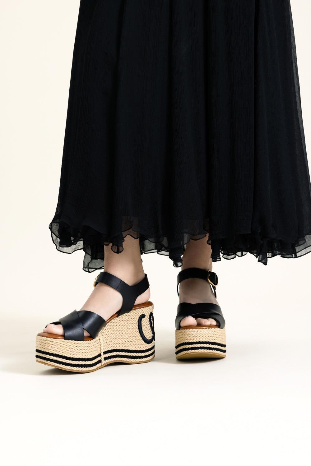Chloe Sand Wedge Sandal-BLACK-37-SHOESANDAL-CHLOÉ