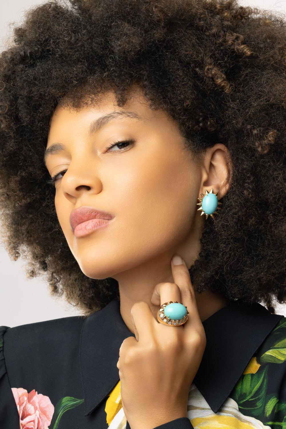 Turquoise Spike Earrings-YELLOW GOLD-JEWELRYFINE JEWELEARRING-TONY DUQUETTE