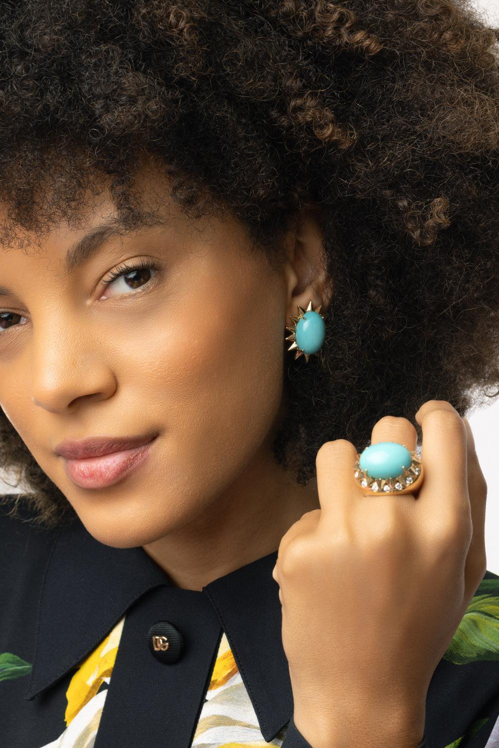Turquoise Spike Earrings-YELLOW GOLD-JEWELRYFINE JEWELEARRING-TONY DUQUETTE