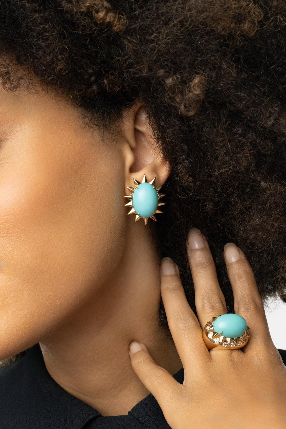 Turquoise Spike Earrings-YELLOW GOLD-JEWELRYFINE JEWELEARRING-TONY DUQUETTE