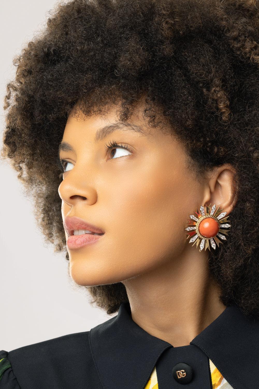 Coral Diamond Fan Earrings-YELLOW GOLD-JEWELRYFINE JEWELEARRING-TONY DUQUETTE
