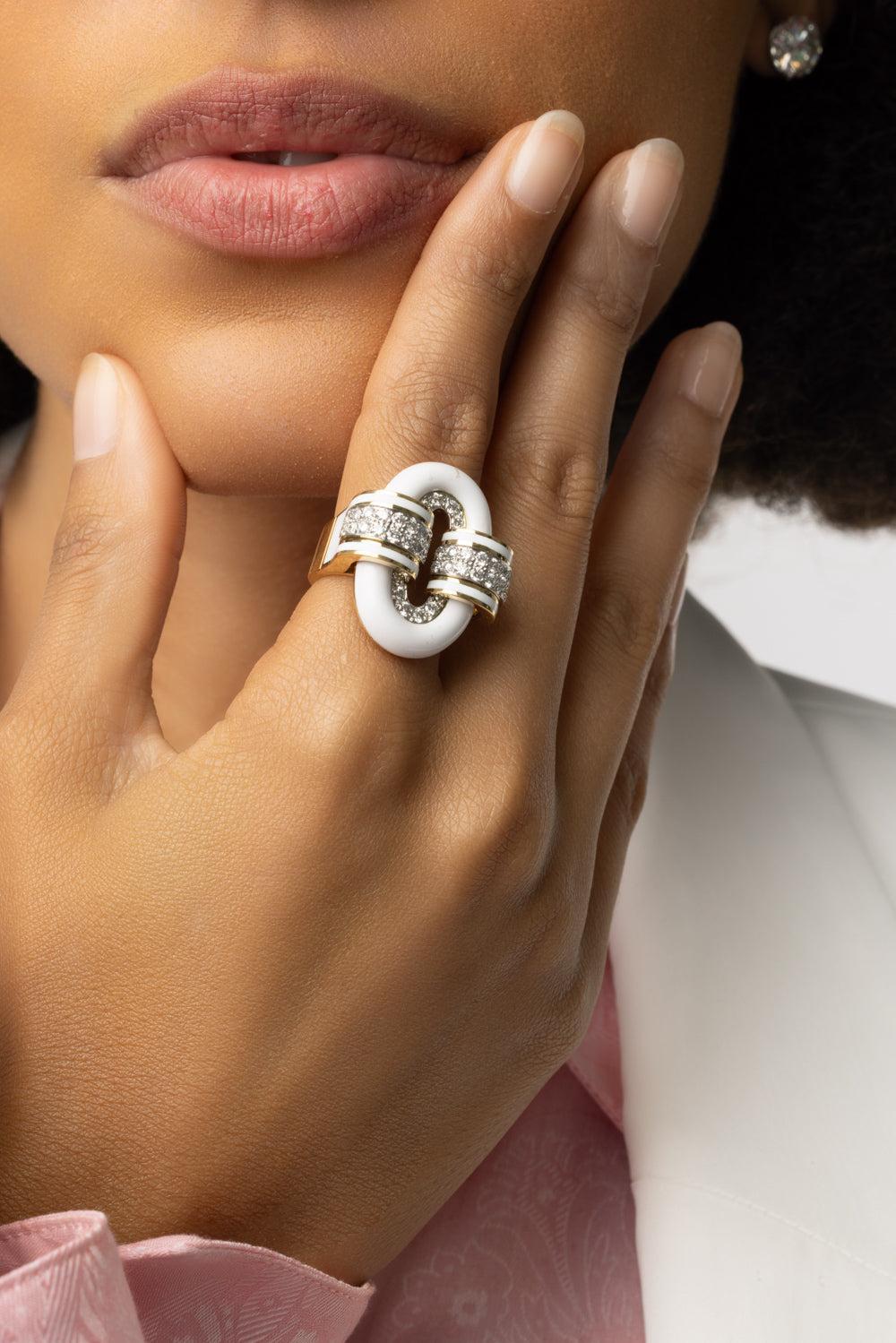 White Small Oval Buckle Ring-YELLOW GOLD-6.5-JEWELRYFINE JEWELRING-DAVID WEBB