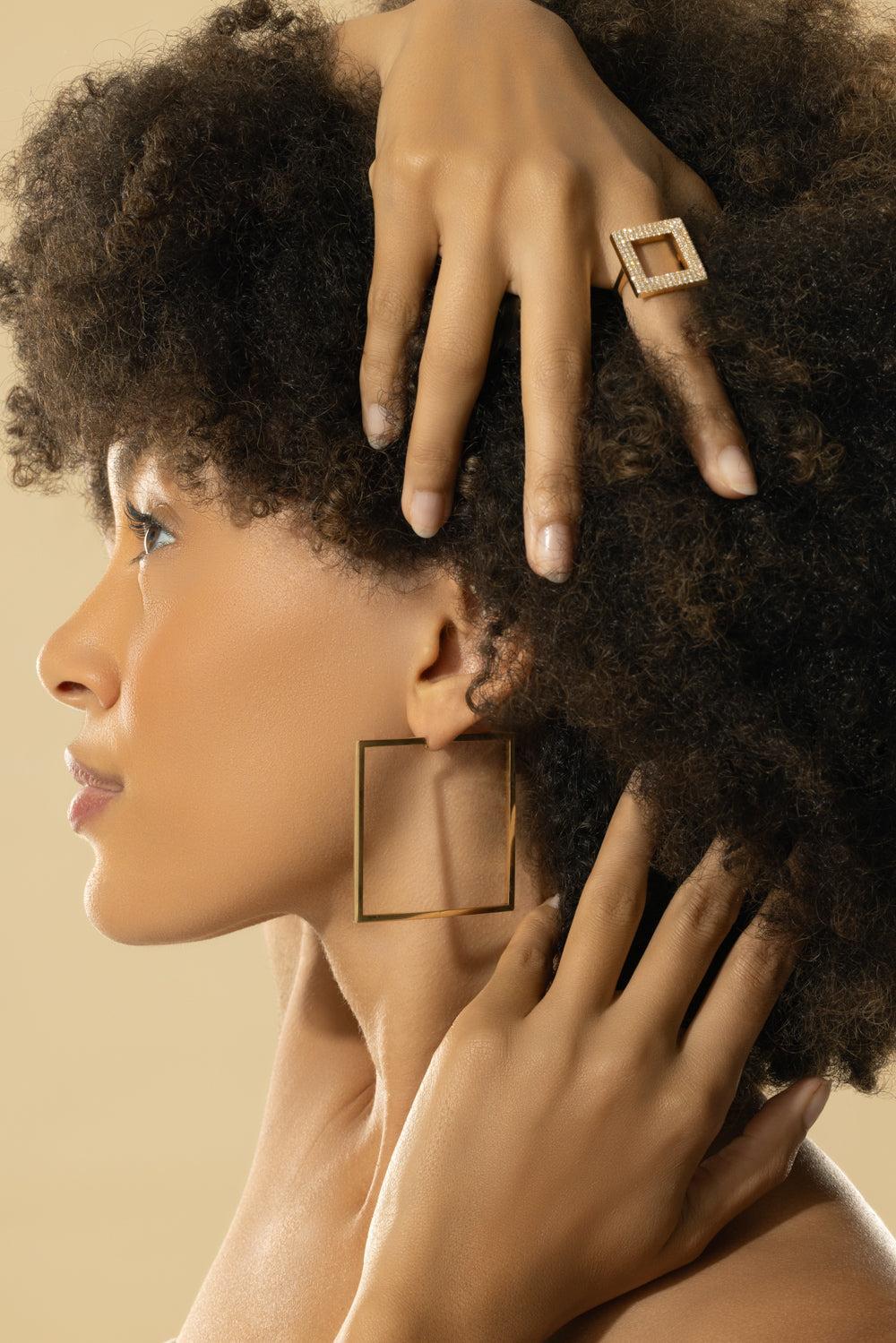 Large Foundation Square Hoops-YELLOW GOLD-JEWELRYFINE JEWELEARRING-CADAR