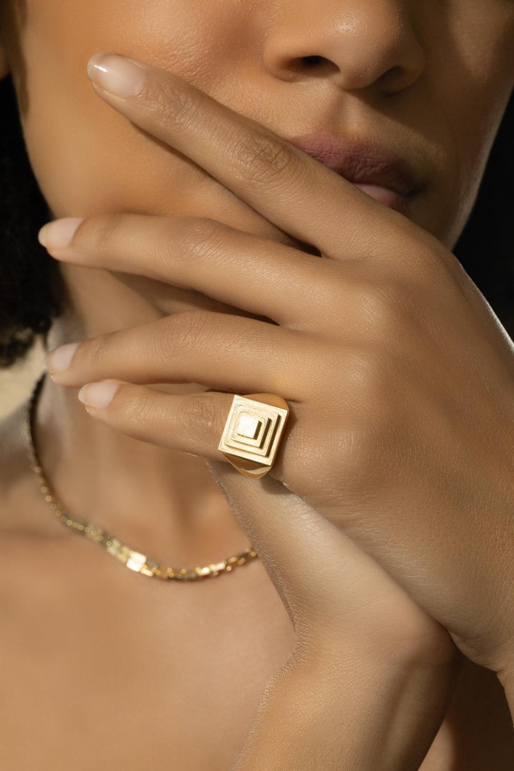 Foundation Signet Pinky Ring-YELLOW GOLD-4-JEWELRYFINE JEWELRING-CADAR