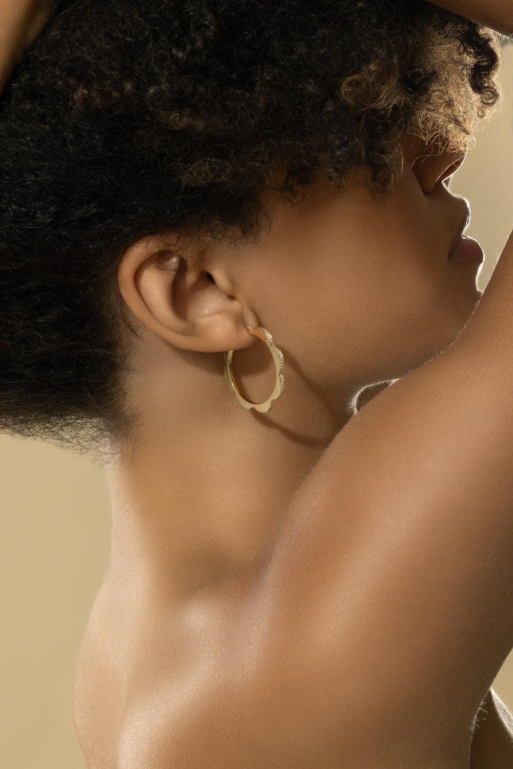 Large Triplet Black and White Diamond Earrings-YELLOW GOLD-JEWELRYFINE JEWELEARRING-CADAR