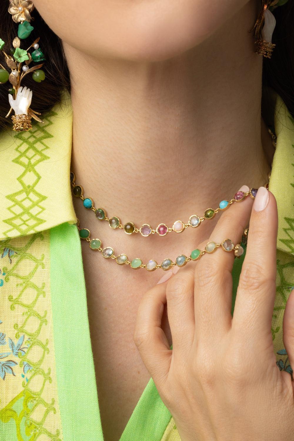 Small Classic Link Prehnite Moonstone Necklace-YELLOW GOLD-16-JEWELRYFINE JEWELNECKLACE O-IRENE NEUWIRTH JEWELRY