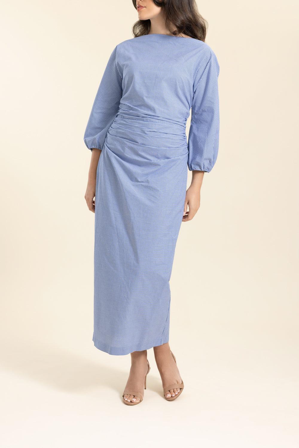 Ezra Brooch Dress-BLUE-34-CLOTHINGDRESSCOCKTAIL-BERNADETTE