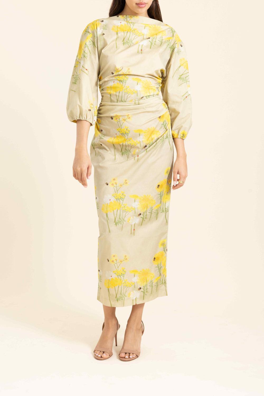 Ezra Dress - Yellow Chamomille Sand-YELLOW-34-CLOTHINGDRESSCOCKTAIL-BERNADETTE