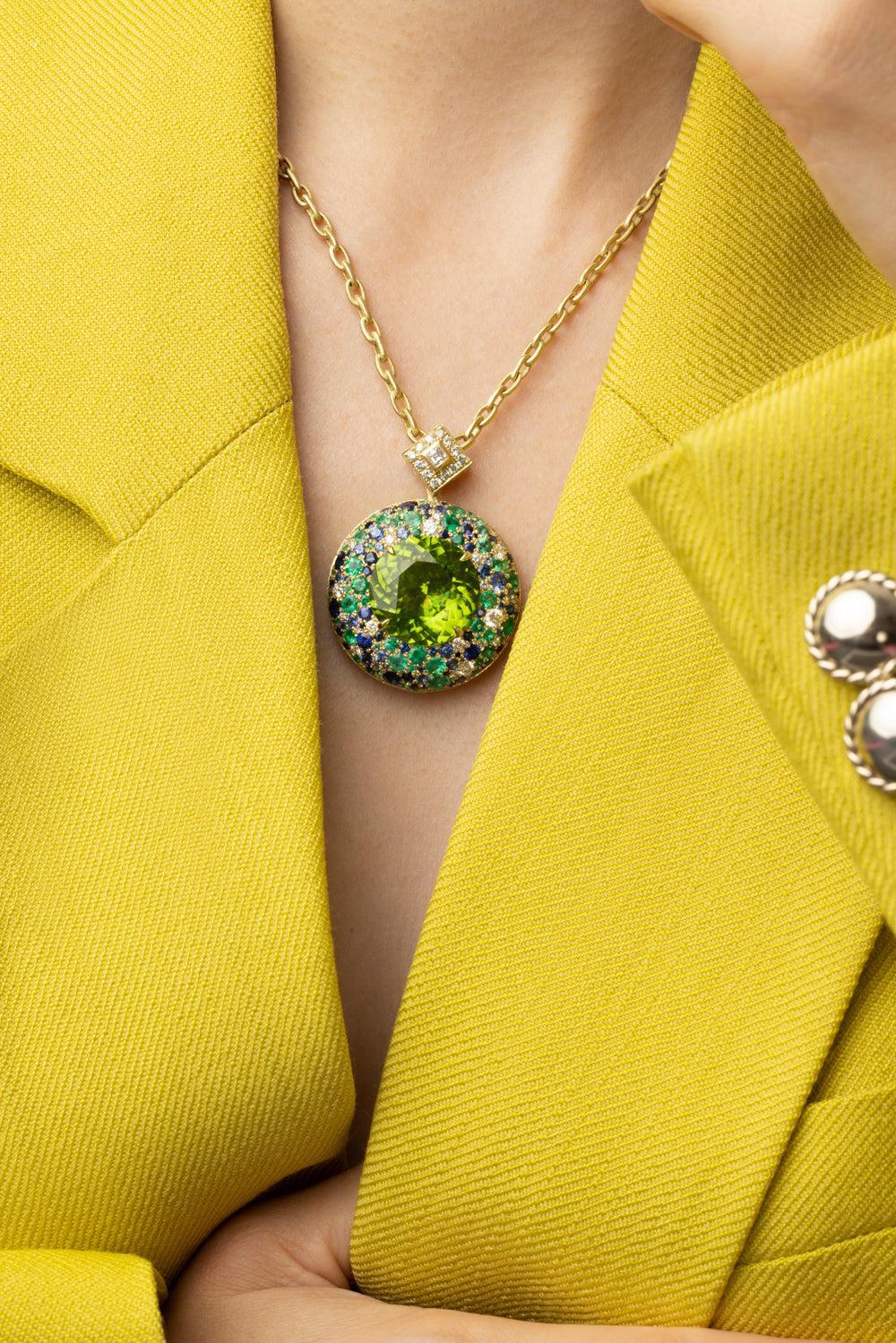 Peridot Emerald Diamond Pendant Necklace-YELLOW GOLD-JEWELRYFINE JEWELNECKLACE O-JARED LEHR