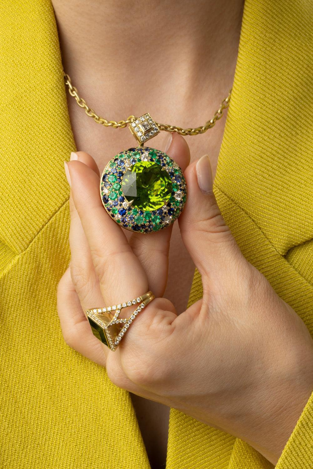 Peridot Emerald Diamond Pendant Necklace-YELLOW GOLD-JEWELRYFINE JEWELNECKLACE O-JARED LEHR