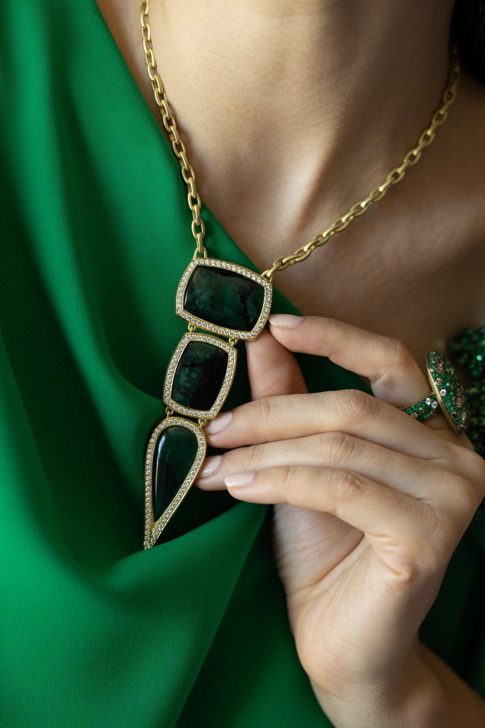 Emerald Diamond Necklace-YELLOW GOLD-JEWELRYFINE JEWELNECKLACE O-JARED LEHR