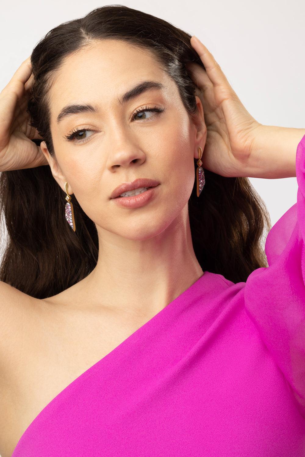 Pink Purple Sapphire Earrings-YELLOW GOLD-JEWELRYFINE JEWELEARRING-JARED LEHR