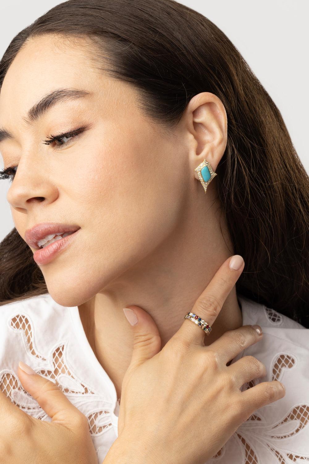 Turquoise Diamond Earrings-YELLOW GOLD-JEWELRYFINE JEWELEARRING-JARED LEHR