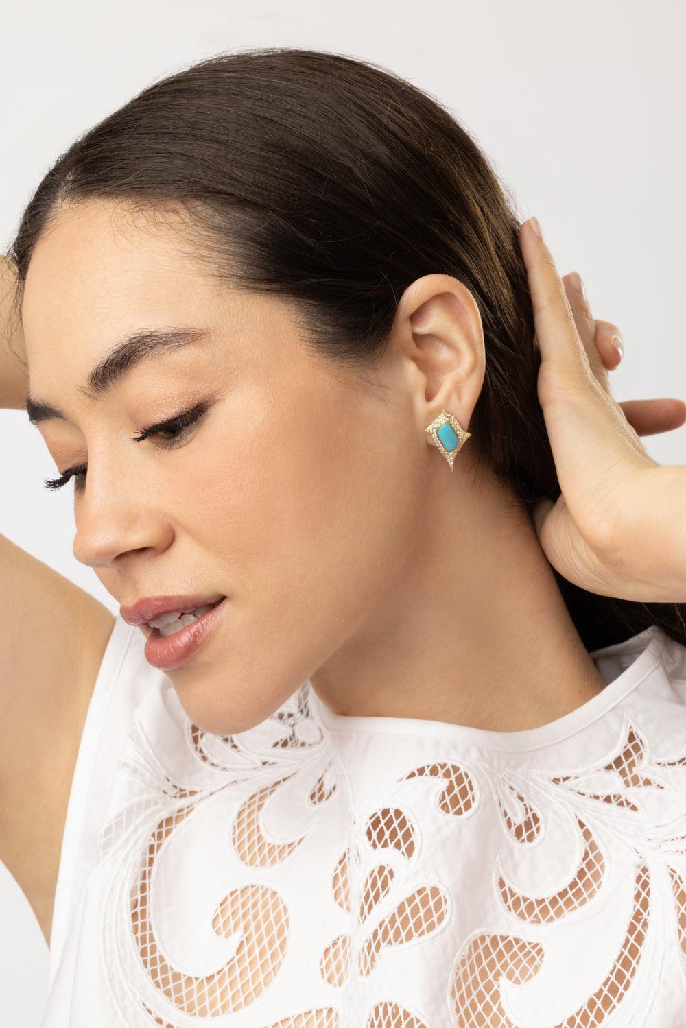 Turquoise Diamond Earrings-YELLOW GOLD-JEWELRYFINE JEWELEARRING-JARED LEHR