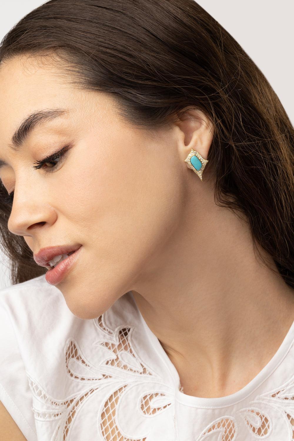 Turquoise Diamond Earrings-YELLOW GOLD-JEWELRYFINE JEWELEARRING-JARED LEHR