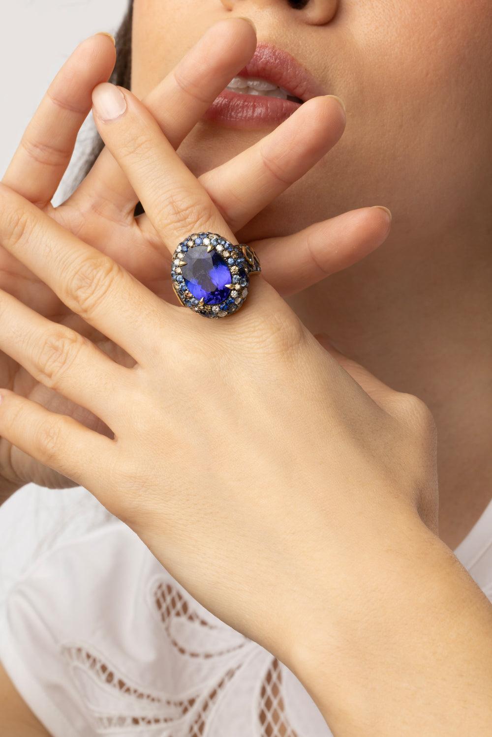 Tanzanite Sapphire Diamond Ring-YELLOW GOLD-7.25-JEWELRYFINE JEWELRING-JARED LEHR