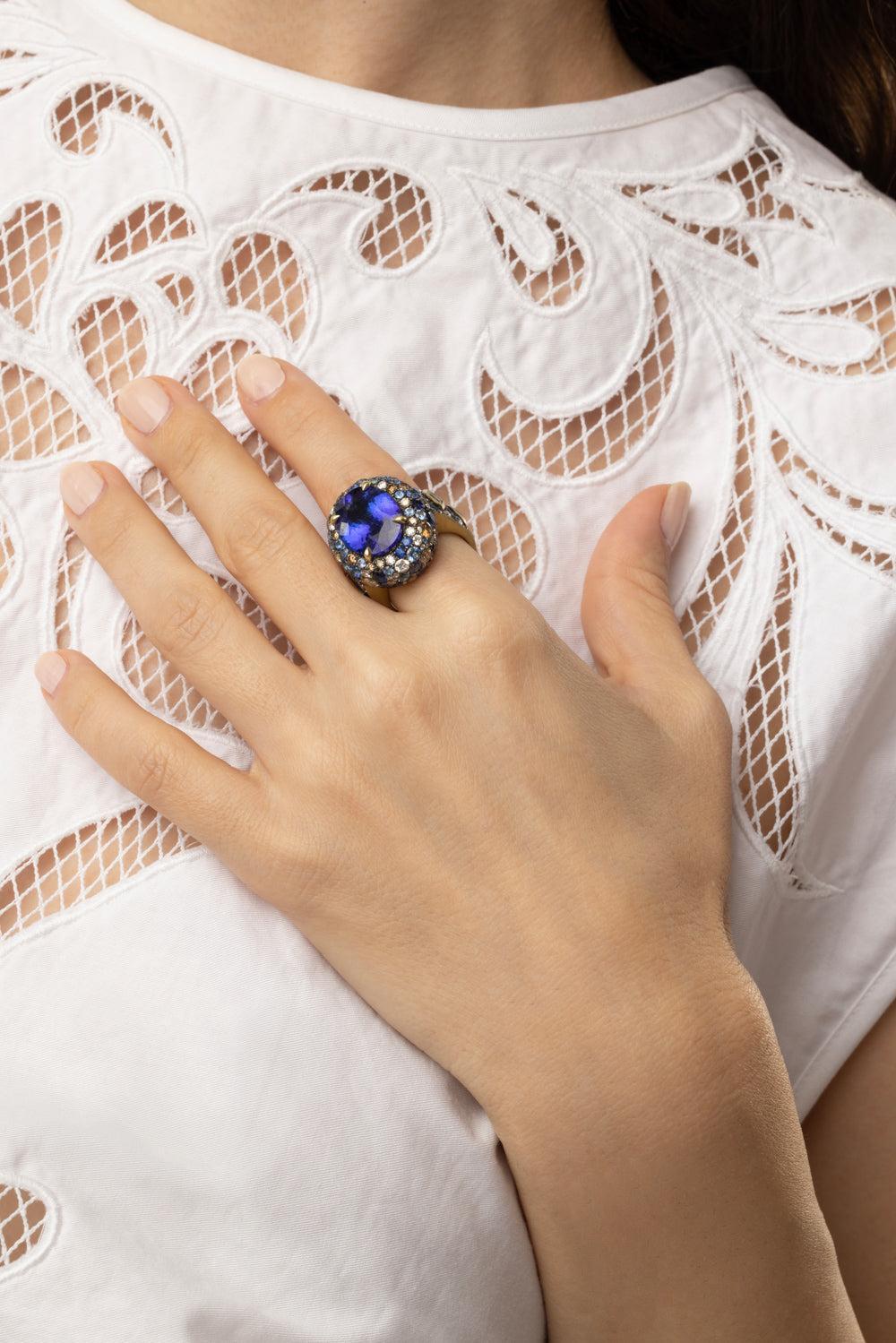 Tanzanite Sapphire Diamond Ring-YELLOW GOLD-7.25-JEWELRYFINE JEWELRING-JARED LEHR