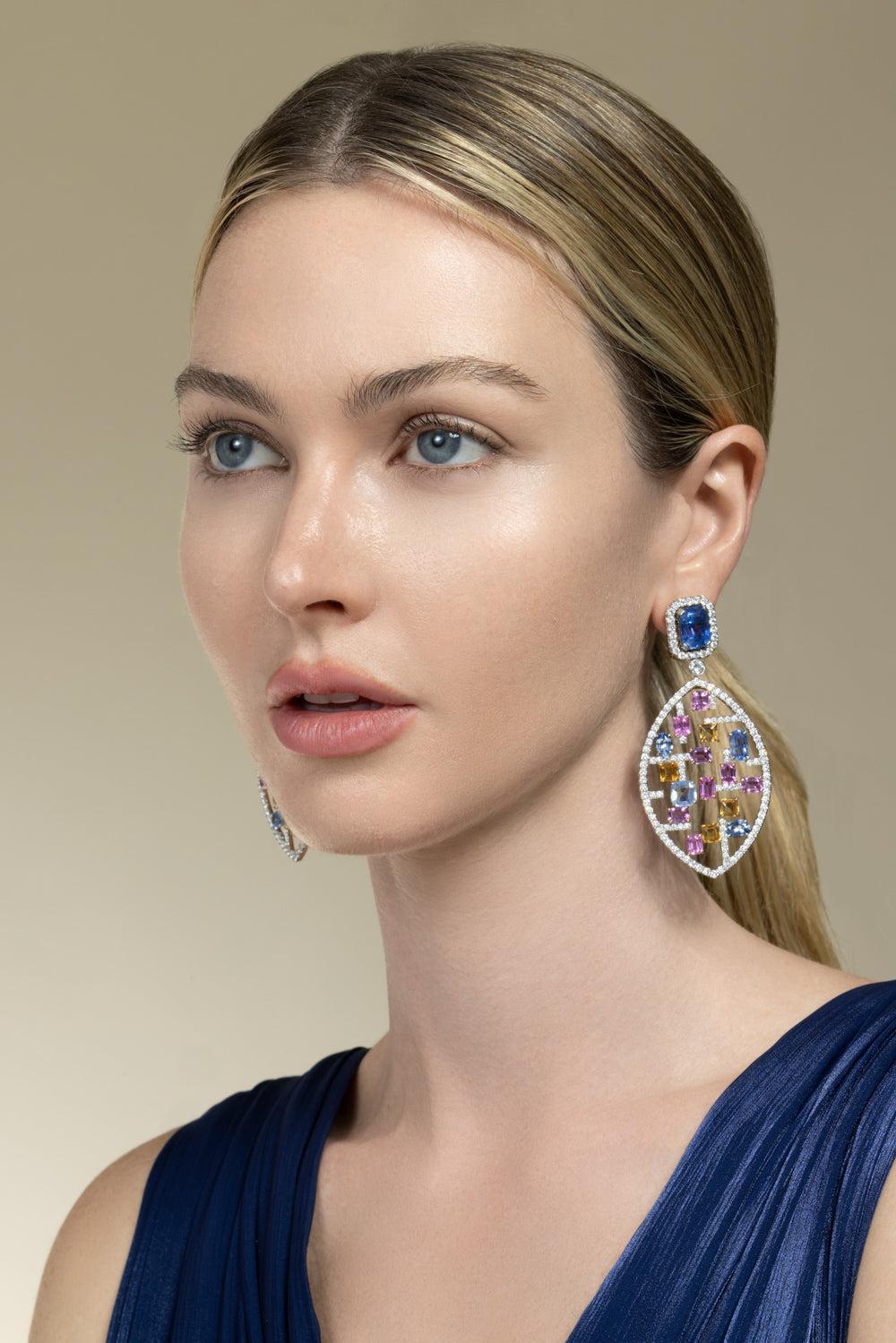 Sapphire Citrine Mondrian Earrings-YELLOW GOLD-JEWELRYFINE JEWELEARRING-DAVID WEBB