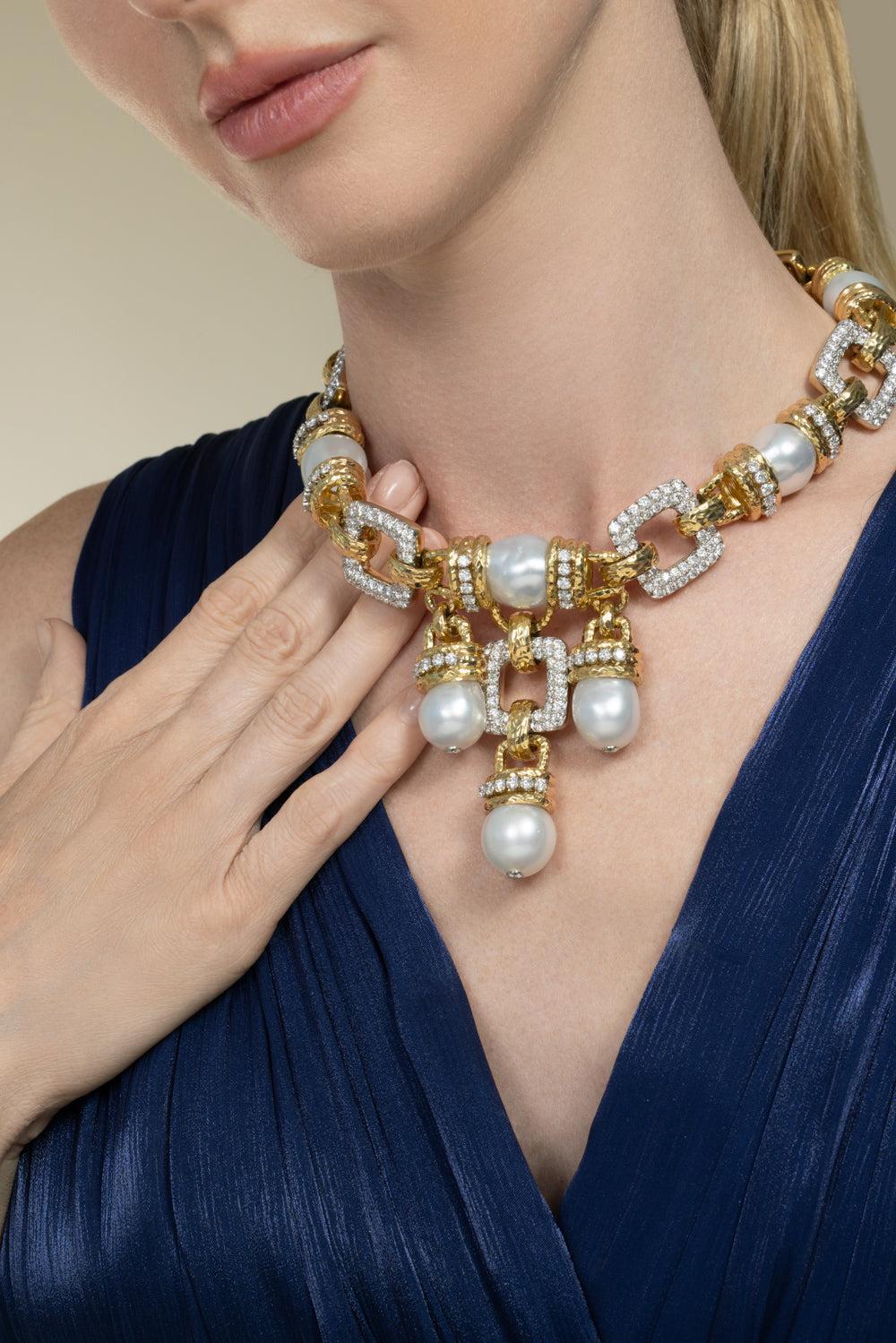 Pearl Diamond Freya Necklace-YELLOW GOLD-JEWELRYFINE JEWELNECKLACE O-DAVID WEBB