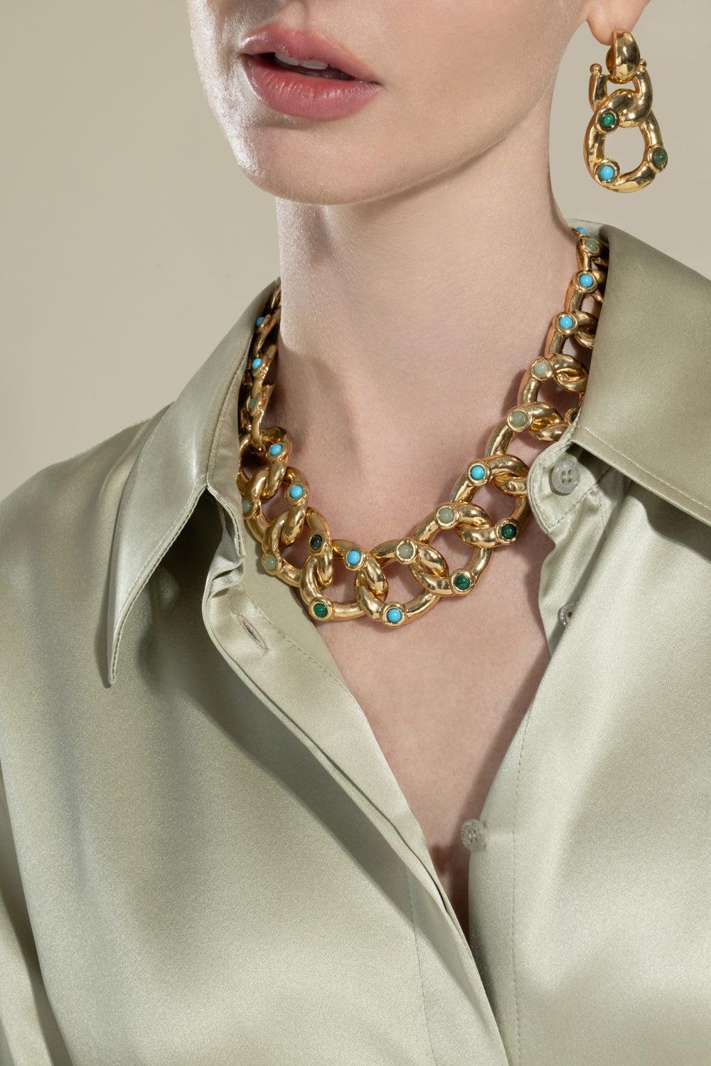 Turquoise Malachite Mitsi Necklace-GREEN-JEWELRYBOUTIQUENECKLACE O-GAS BIJOUX