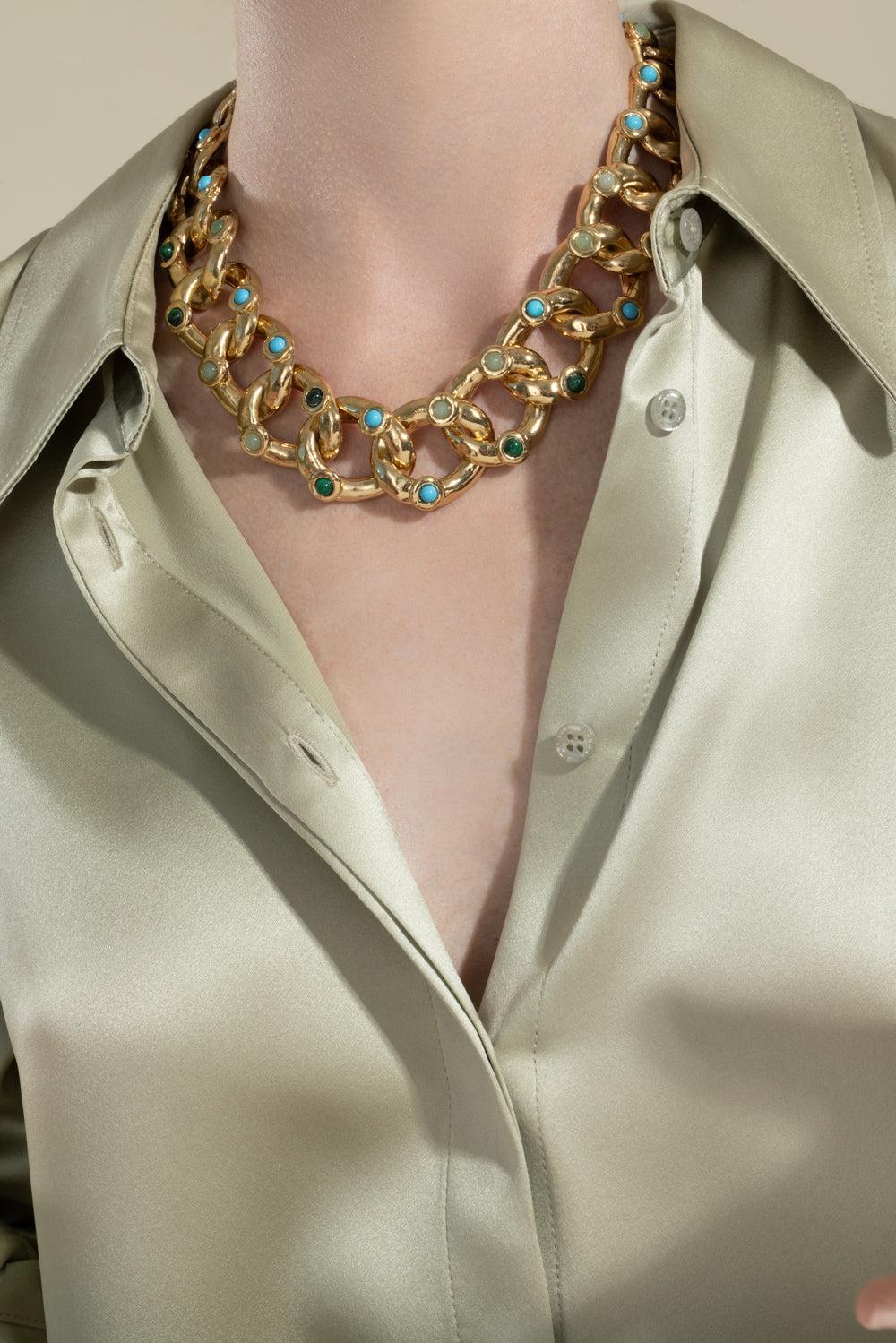 Turquoise Malachite Mitsi Necklace-GREEN-JEWELRYBOUTIQUENECKLACE O-GAS BIJOUX