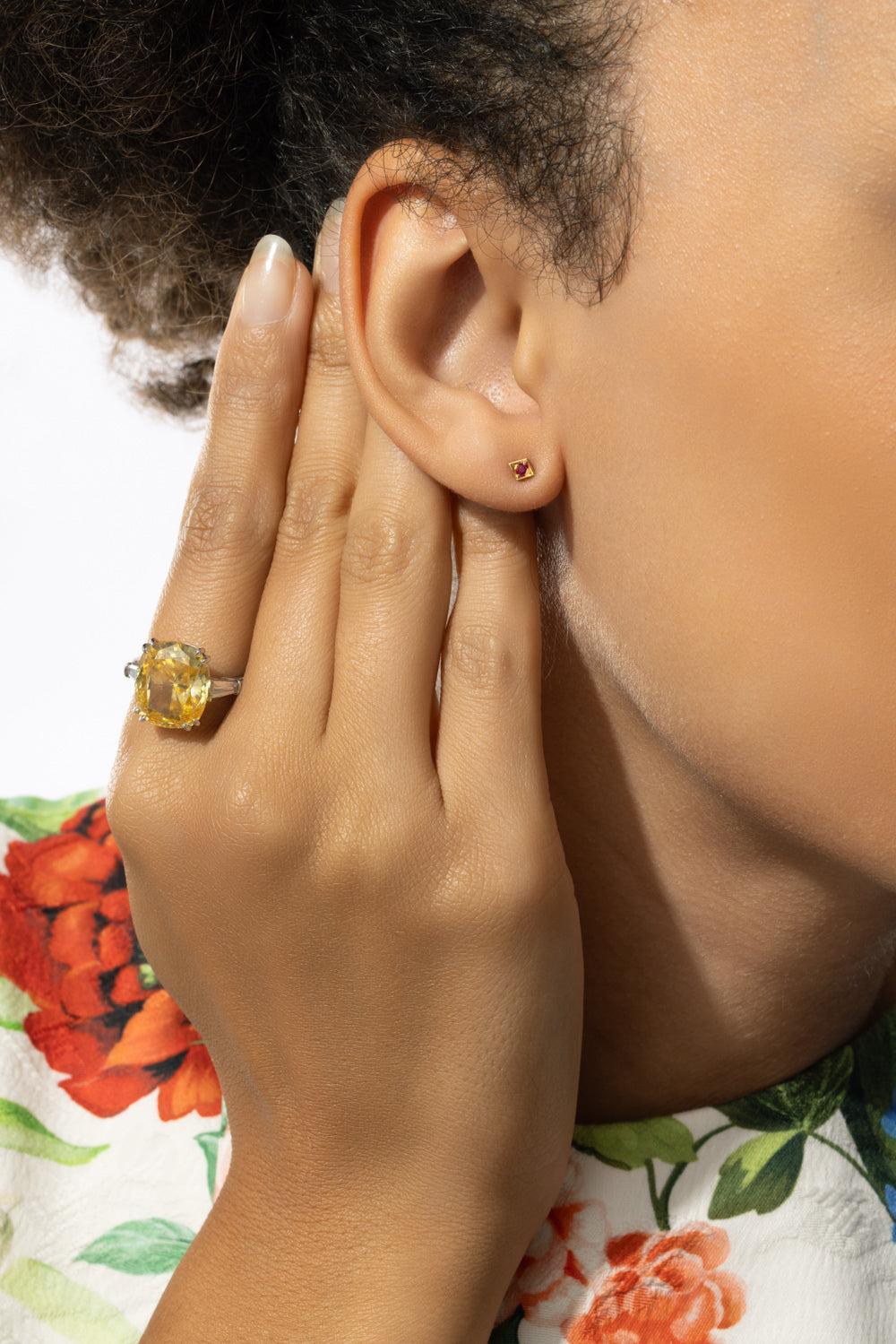 Petite Ruby Lone Burst Stud Earring-YELLOW GOLD-JEWELRYFINE JEWELEARRING-AZLEE