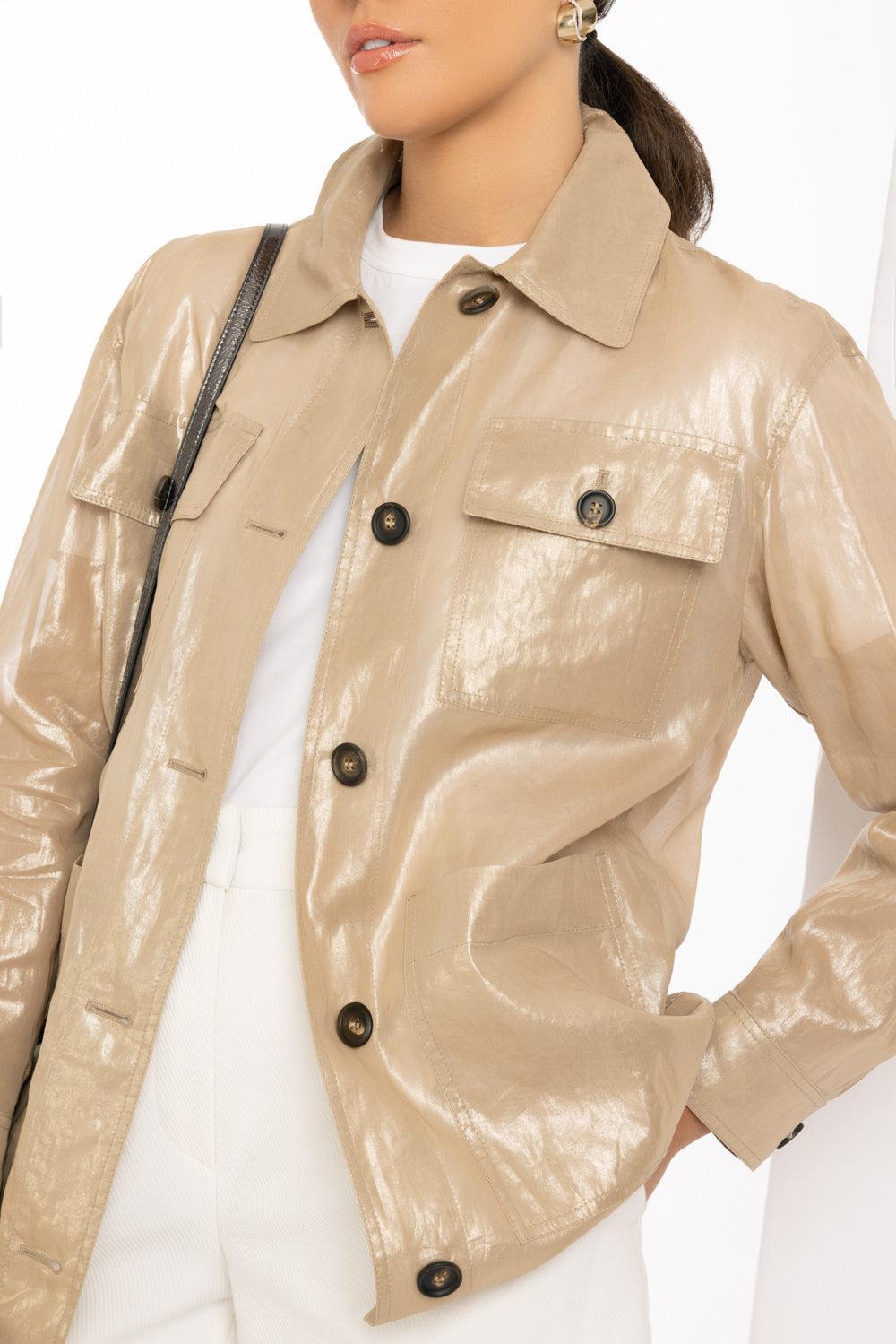 Shimmery Gauze Jacket-CAMEL-34-CLOTHINGJACKETCASUAL-BRUNELLO CUCINELLI