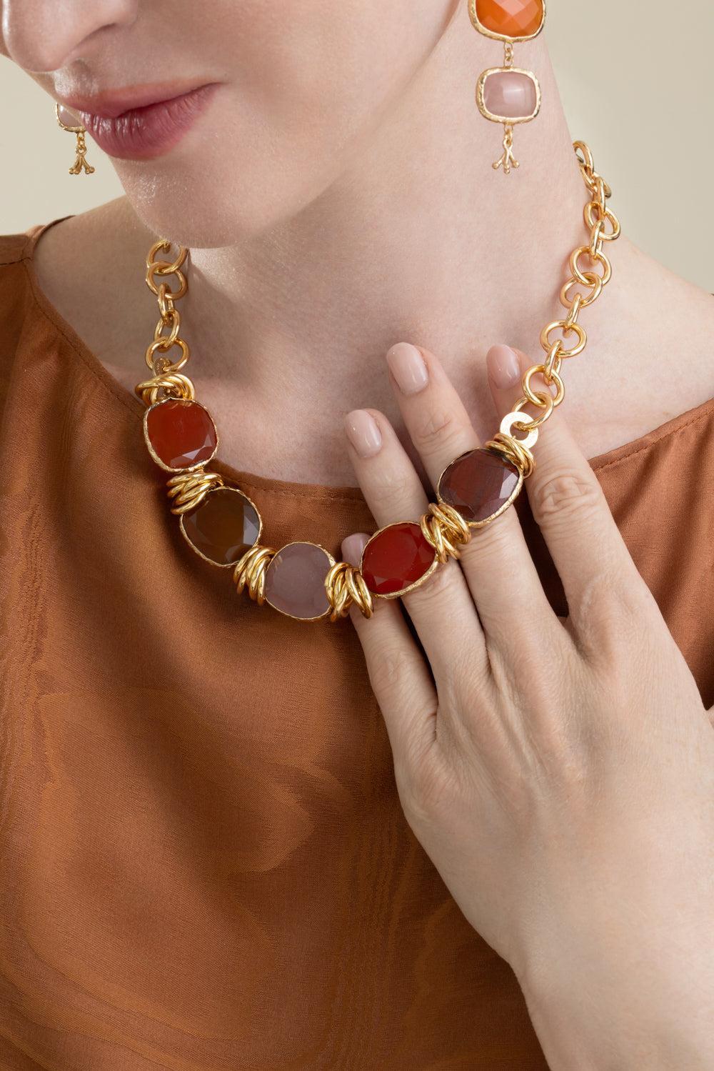 Red Brown Pink Sirena Necklace-RED-JEWELRYBOUTIQUENECKLACE O-GAS BIJOUX