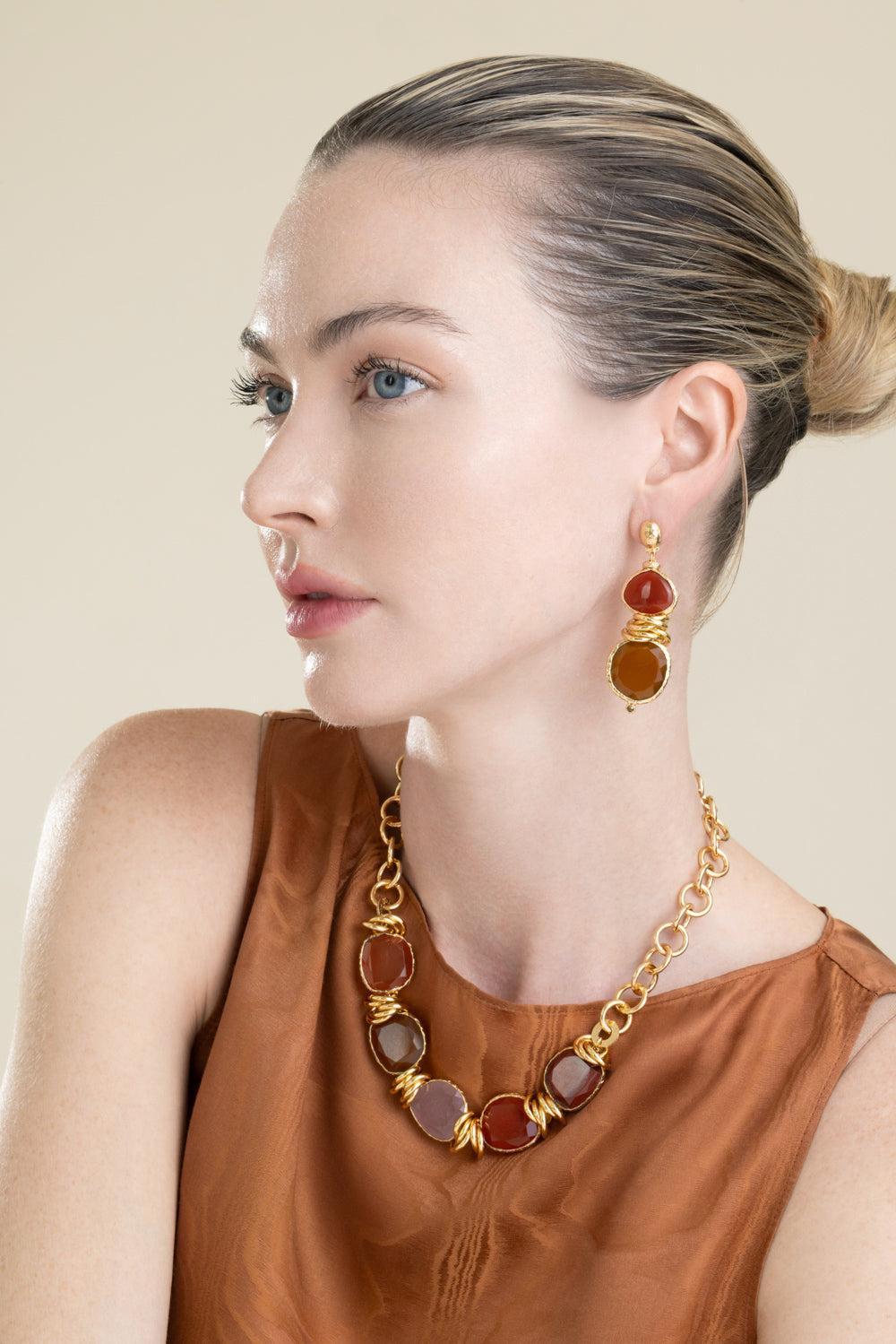 Red Brown Direna Drop Earrings-RED-JEWELRYBOUTIQUEEARRING-GAS BIJOUX