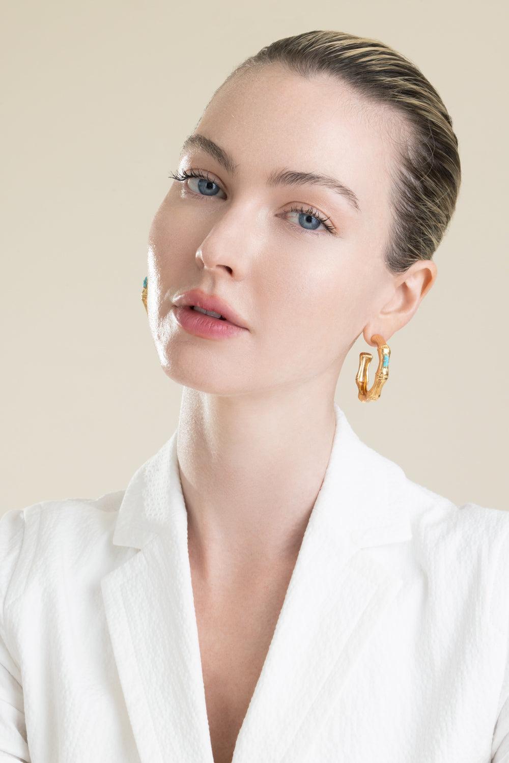 Blue Small Bamboo Strass Earrings-BLUE-JEWELRYBOUTIQUEEARRING-GAS BIJOUX