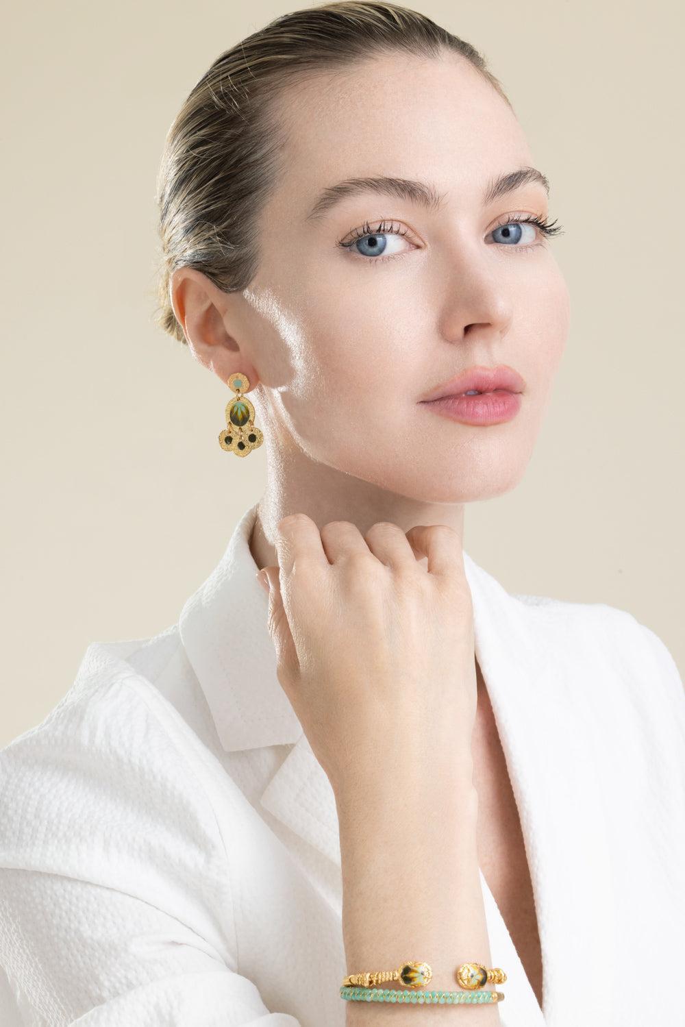 Teal Olive Illusion Dangle Earrings-TEAL-JEWELRYBOUTIQUEEARRING-GAS BIJOUX