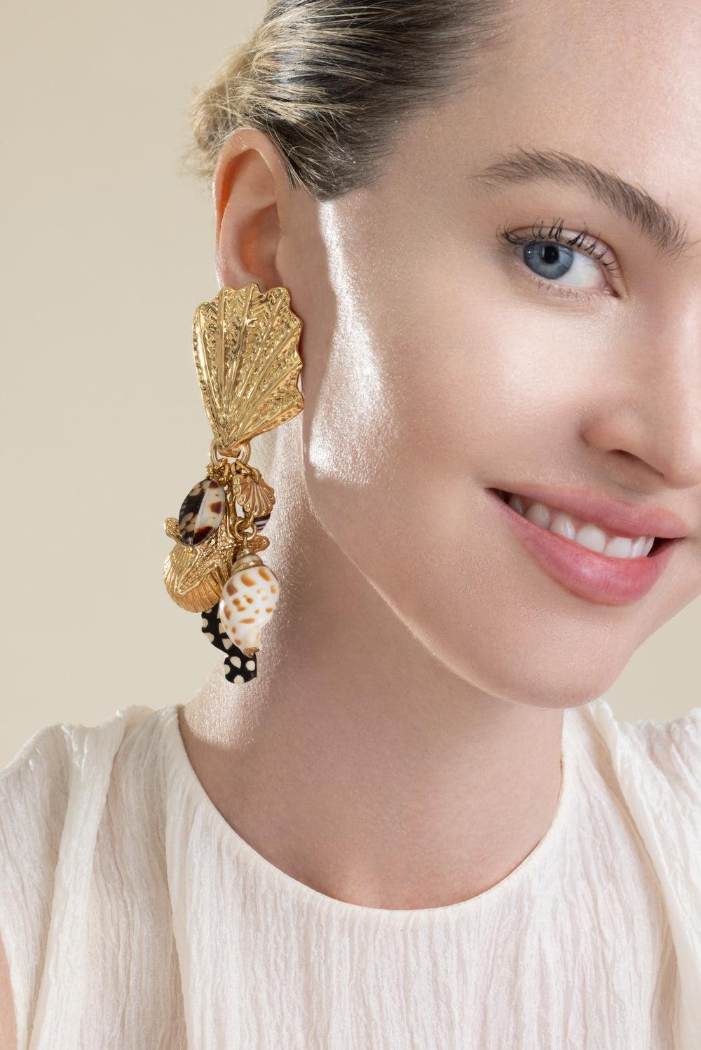 Brown Beach Charm Shellita Earrings-BROWN-JEWELRYBOUTIQUEEARRING-GAS BIJOUX