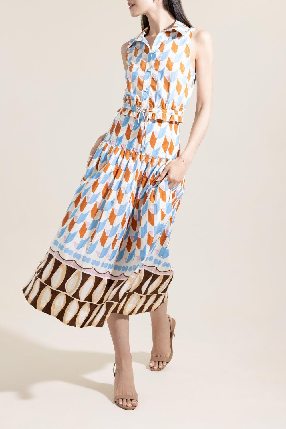 Diya Skirt - Tile Ivory-GEOMETRC-0-CLOTHINGSKIRTMIDI-CARA CARA