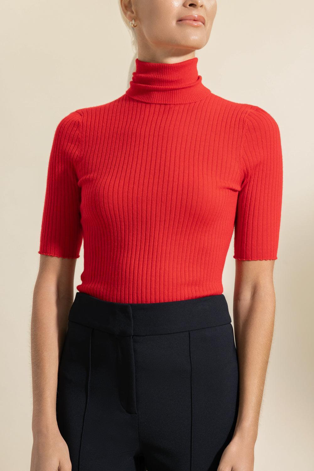 Short Sleeve Turtleneck Top-RED-XS-CLOTHINGTOPKNITS-SPRWMN