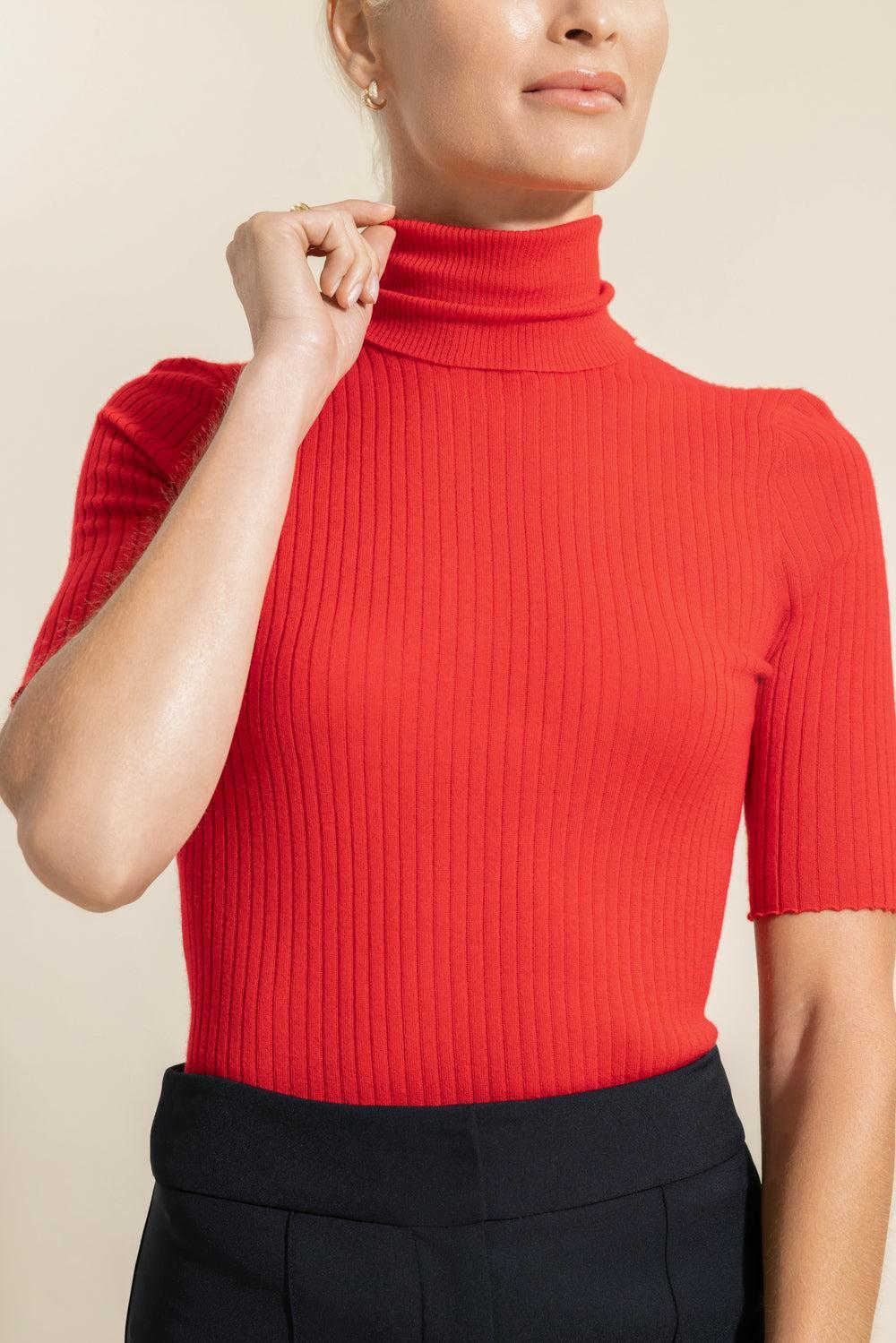Short Sleeve Turtleneck Top-RED-XS-CLOTHINGTOPKNITS-SPRWMN